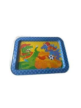 Vintage Kids Metal TV Folding Tray with Sports Dinosaur Graphic